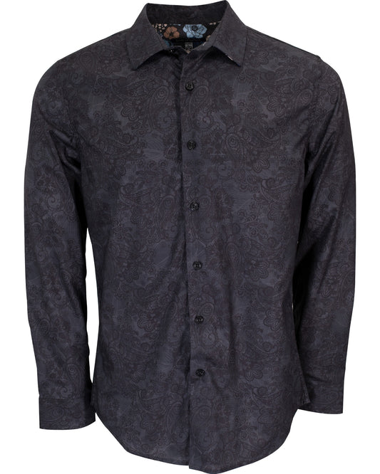 NIGEL PAISLEY SWIRL SHIRT IN BLACK