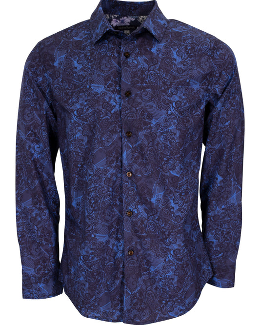 NIGEL PAISLEY SWIRL SHIRT IN NAVY