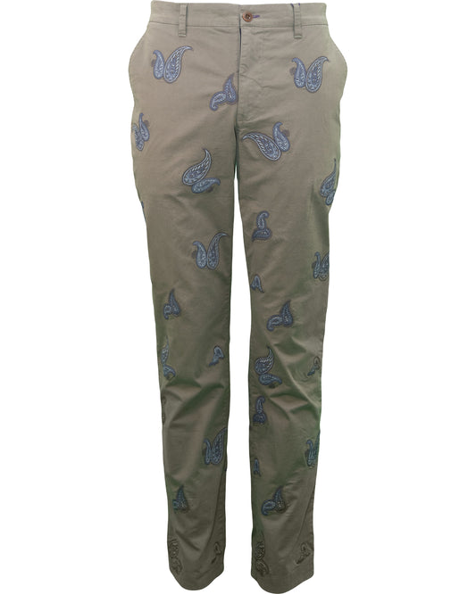 CHARLES EMBROIDERED PAISLEY PANT - MOSS