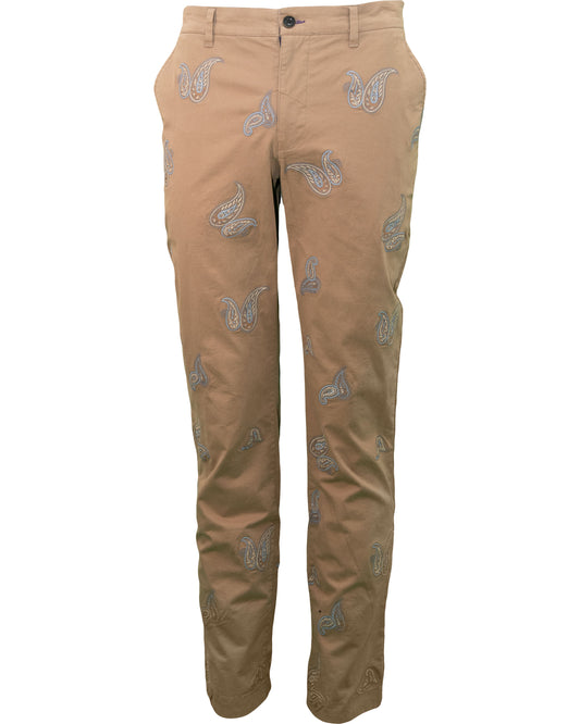 CHARLES EMBROIDERED PAISLEY PANT - TAN