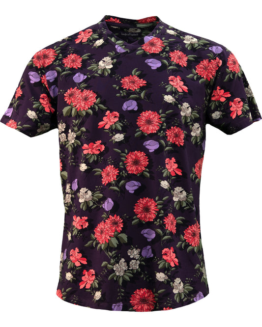 MAZE AUGUSTUS FLORAL V-NECK TEE - PLUM