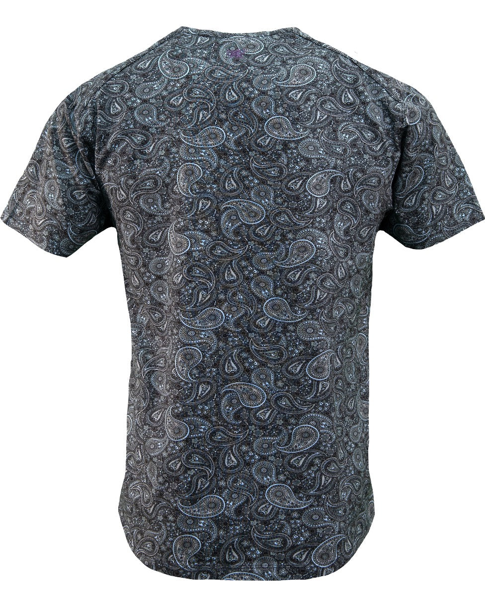 MAZE TRIBUNE PAISLEY V-NECK TEE - GREY