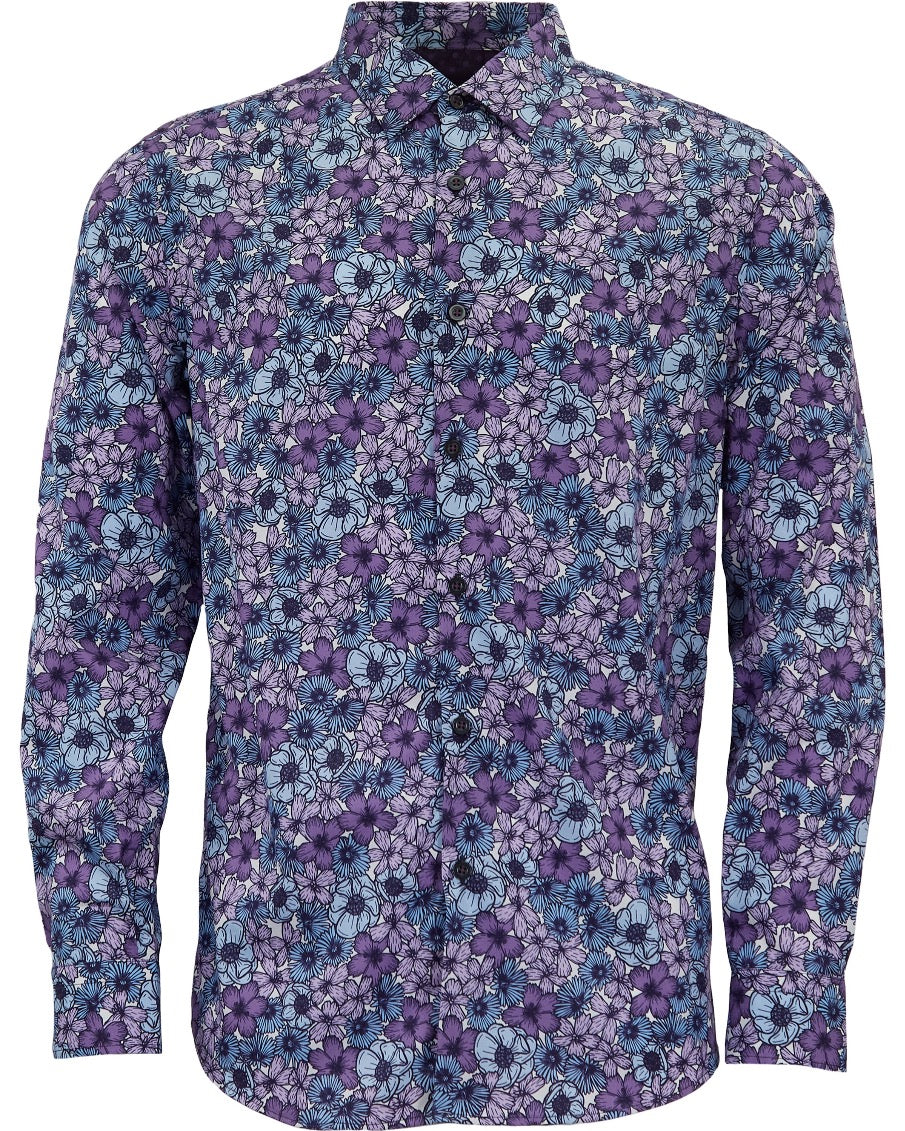 NICOLI DENSE FLORAL COTTON SHIRT - LAVENDER