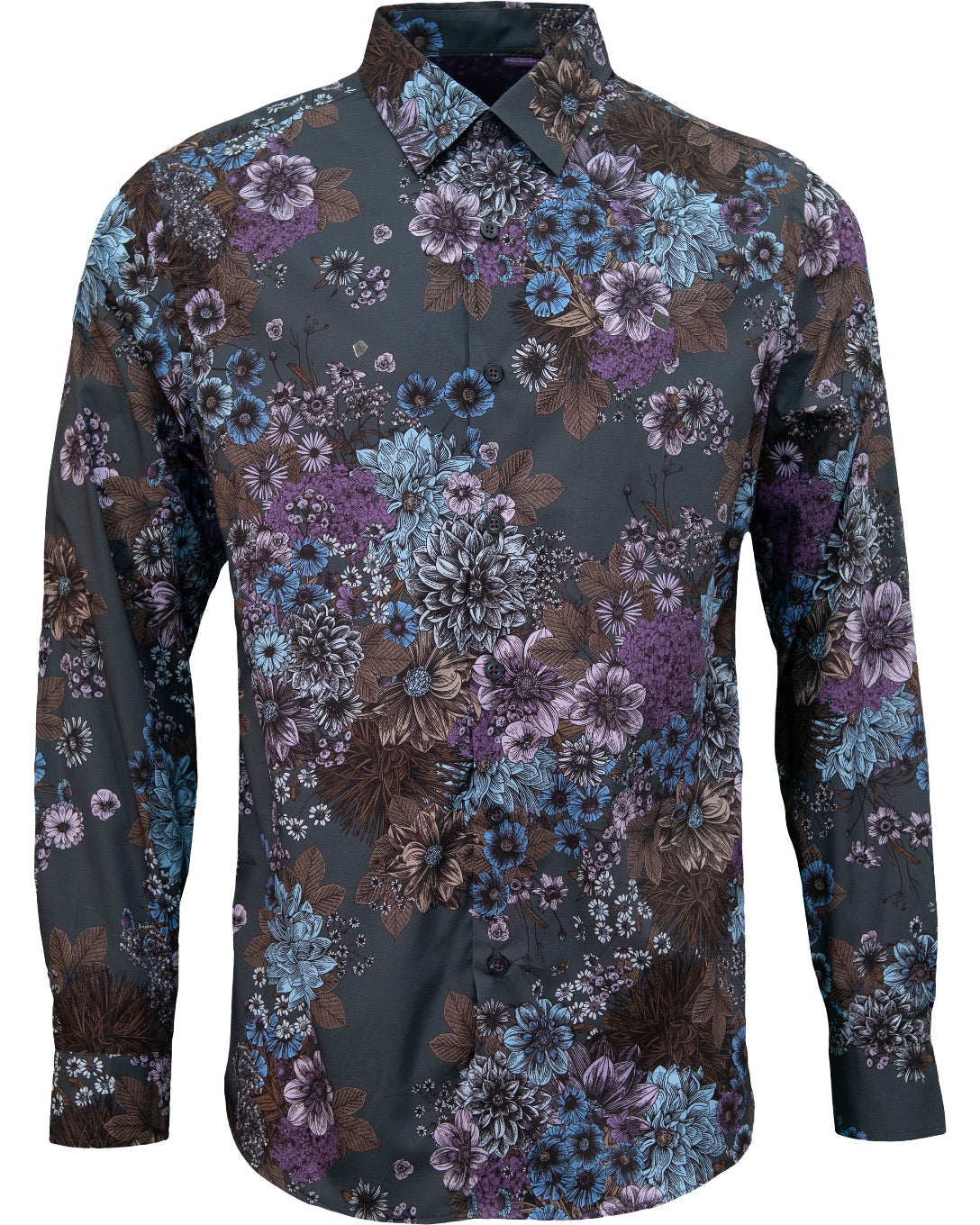 NICOLI MARCO FLORAL COTTON SHIRT - CHARCOAL