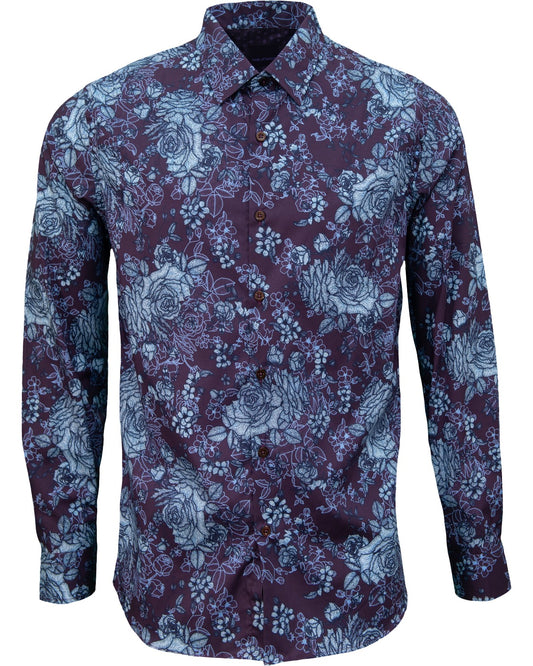 NICOLI ROMA FLORAL COTTON SHIRT - PLUM