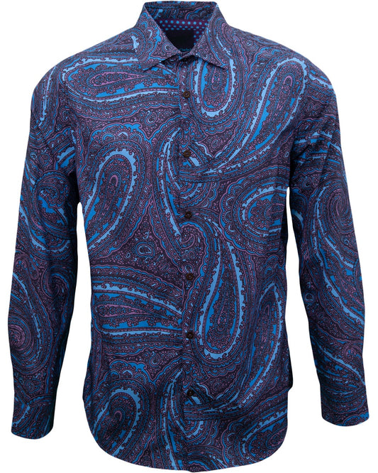 NORMAN CASERTA PAISLEY SHIRT - NAVY