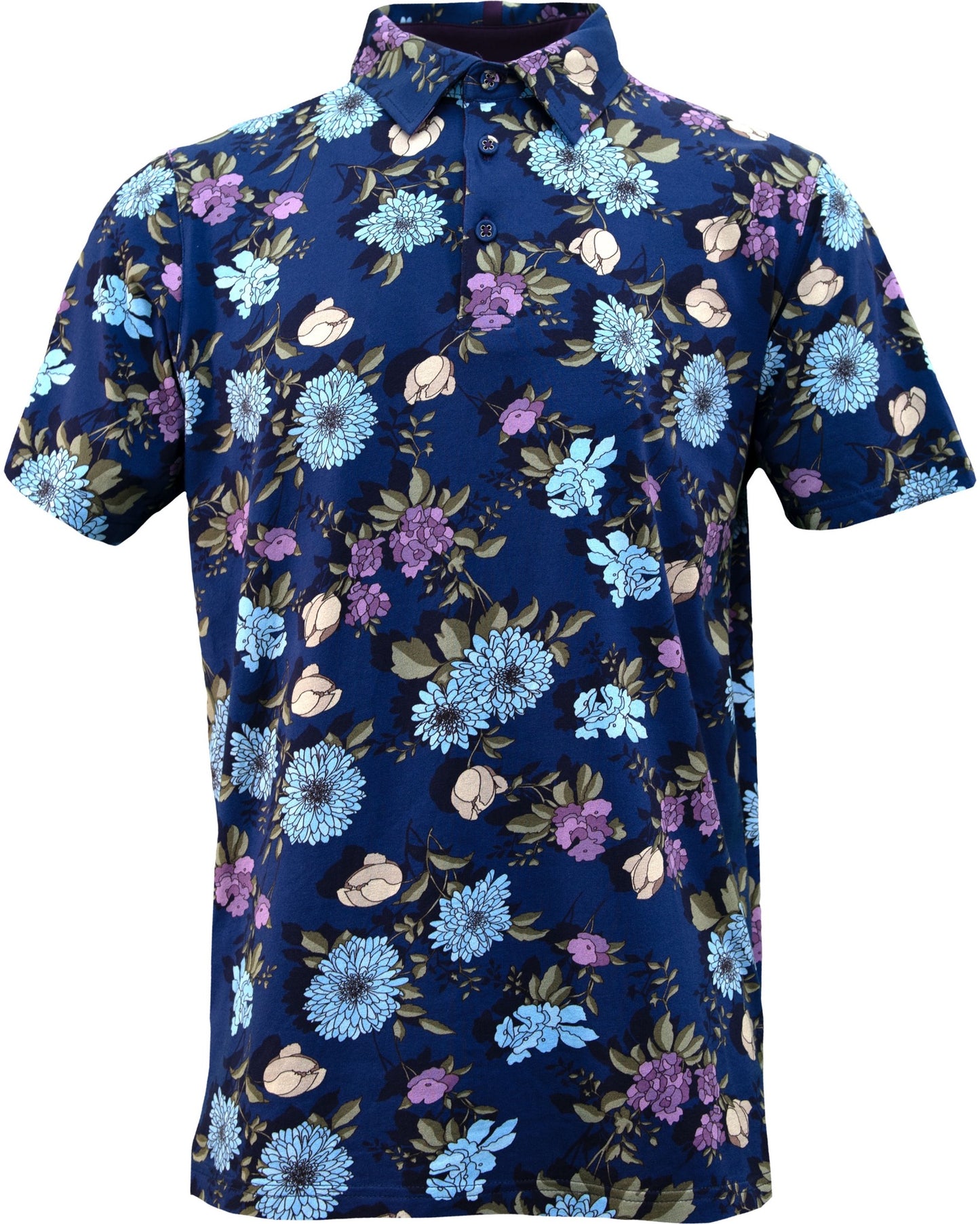 PIETRO AUGUSTUS FLORAL POLO SHIRT - NAVY