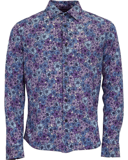 SHERLOCK DENSE FLORAL TAILORED MERINO SHIRT - LAVENDER