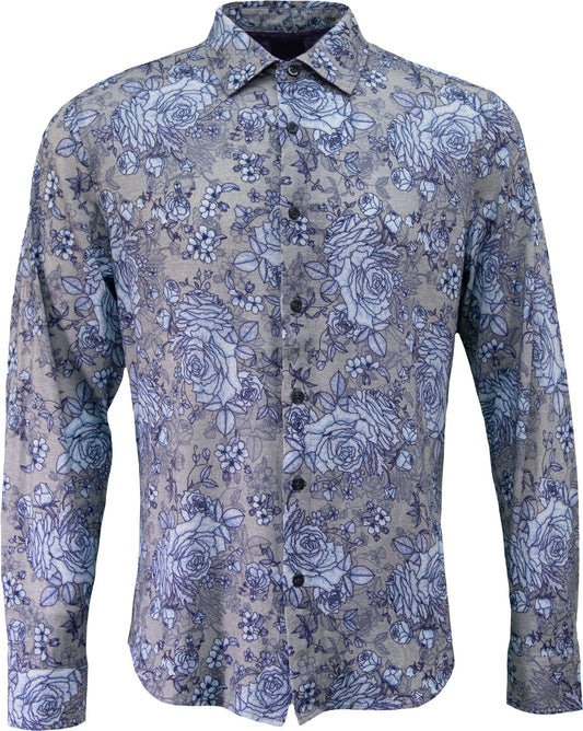 SHERLOCK ROMA FLORAL TAILORED MERINO SHIRT - FLANNEL