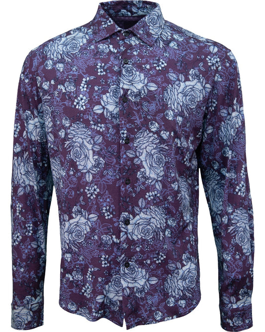 SHERLOCK ROMA FLORAL TAILORED MERINO SHIRT - PLUM