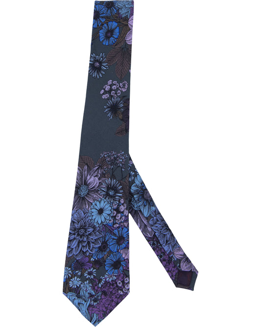 TADDEO MARCO FLORAL MERINO TIE - CHARCOAL