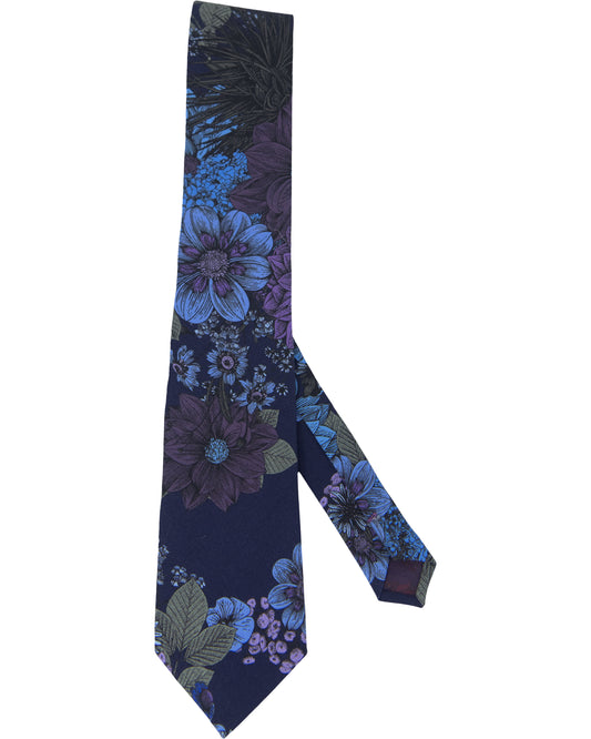 TADDEO MARCO FLORAL MERINO TIE - NAVY