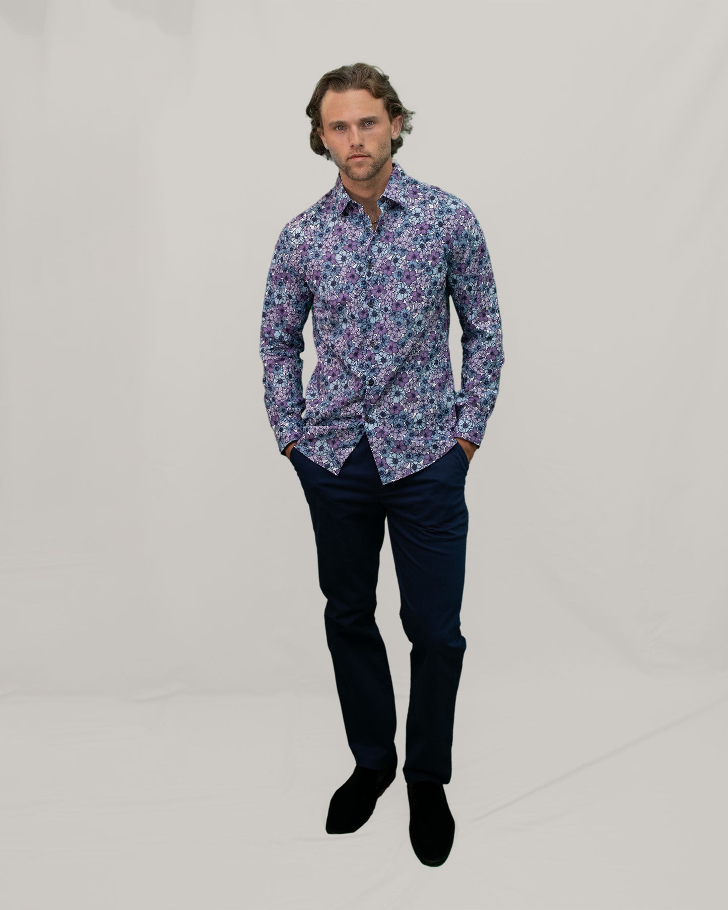 NICOLI DENSE FLORAL COTTON SHIRT - LAVENDER