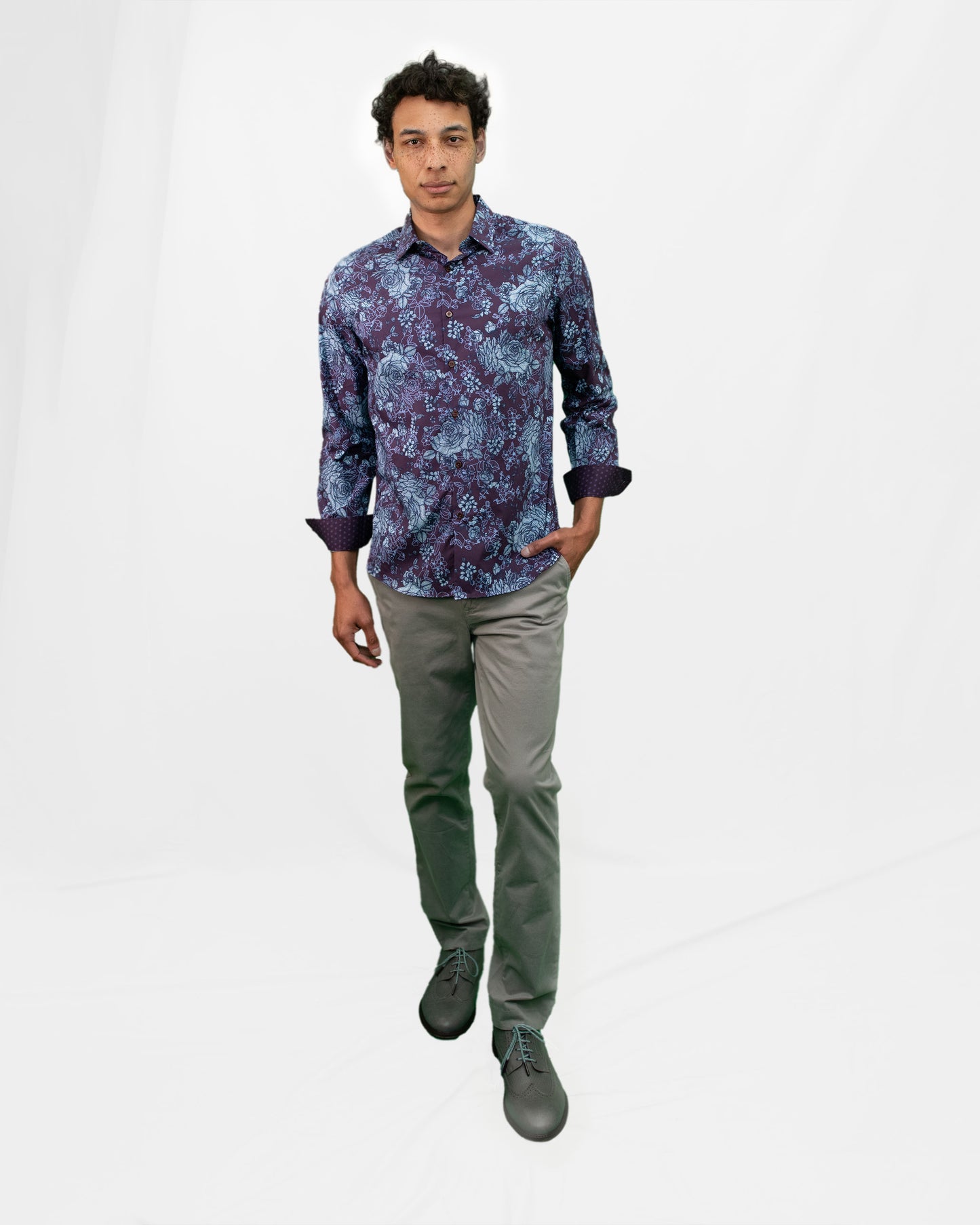 NICOLI ROMA FLORAL COTTON SHIRT - PLUM