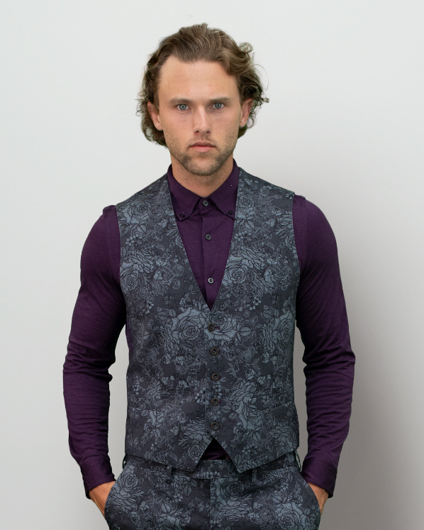 WESLEY ROMA FLORAL TAILORED WOOL WAISTCOAT - CHARCOAL