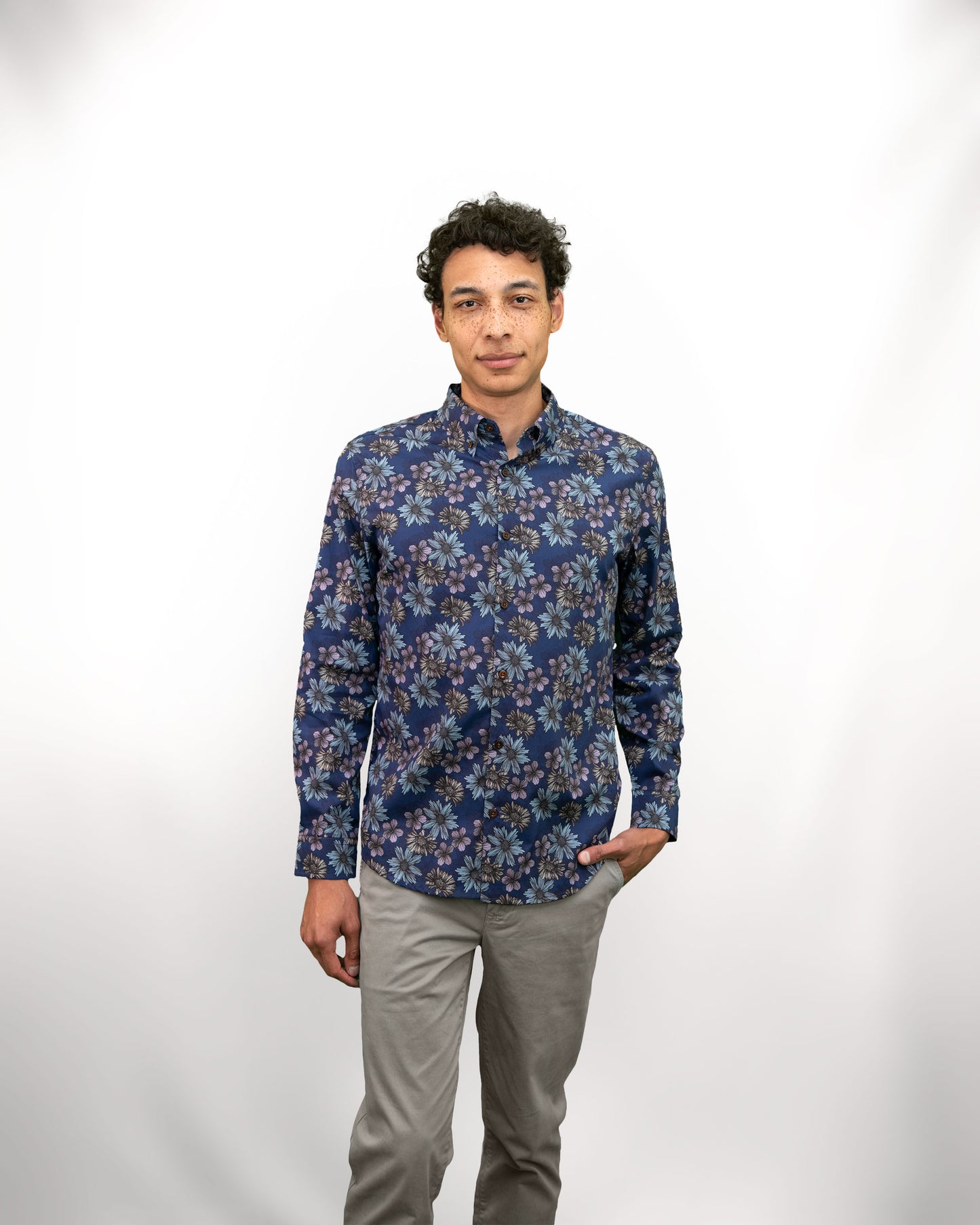 MORRIS ITALIAN FLORAL SHIRT - NAVY