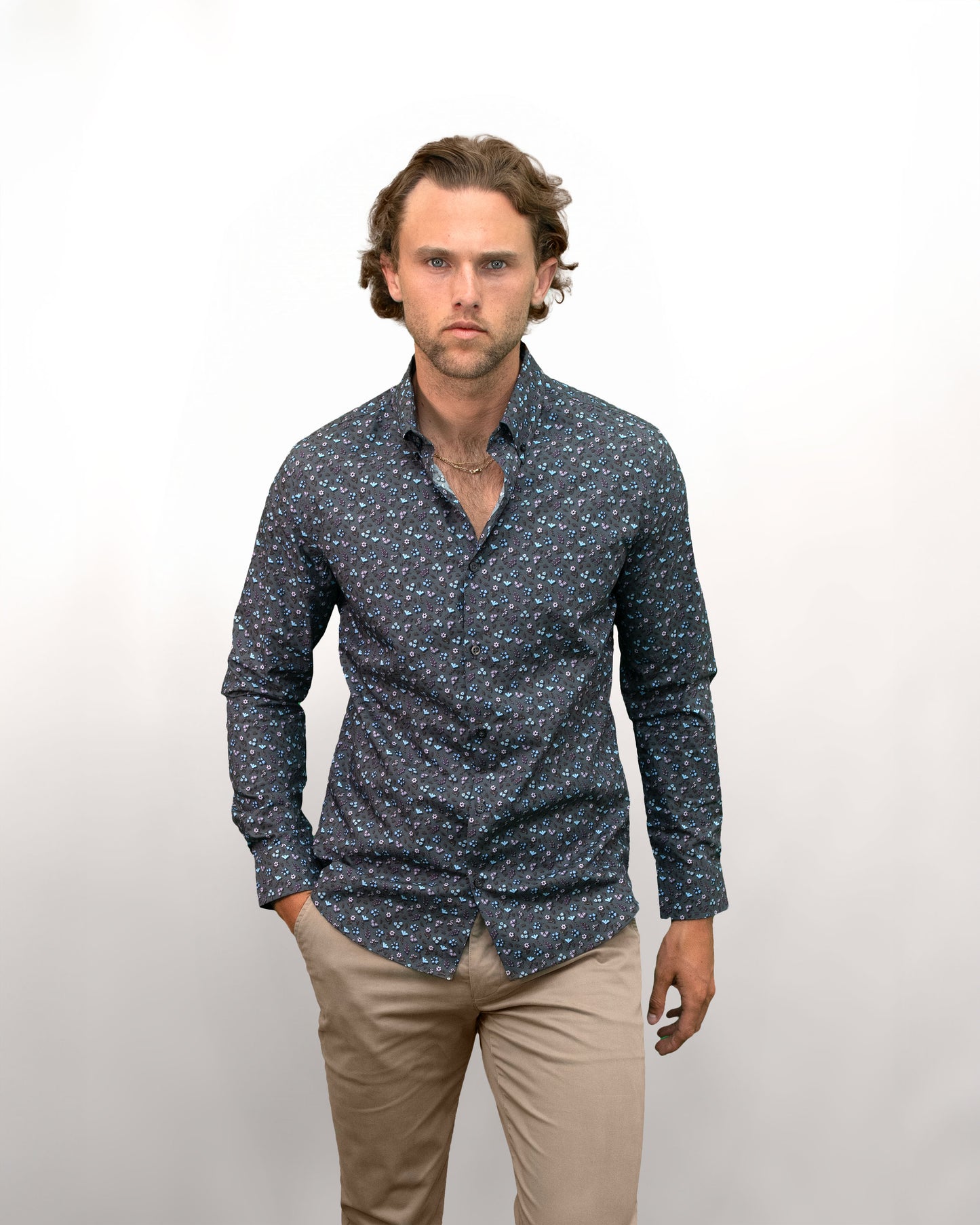 MORRIS SPARSE FLORAL SHIRT - CHARCOAL