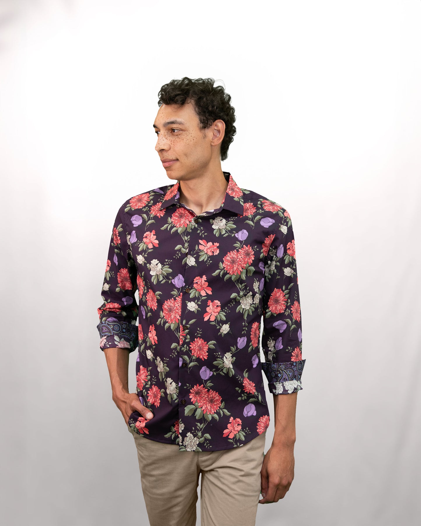 NIGEL AUGUSTUS FLORAL SHIRT - PLUM