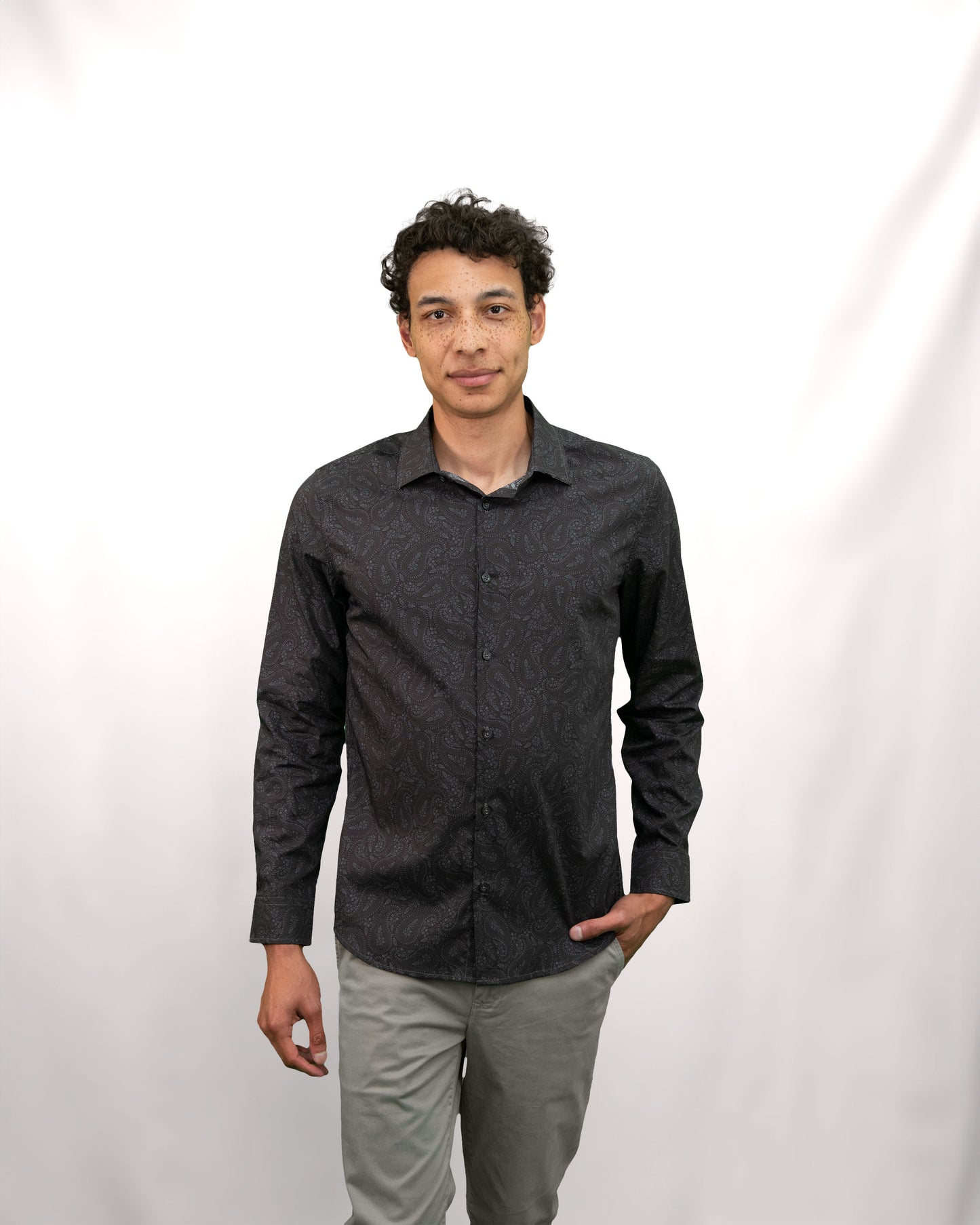 NIGEL PERUGIA PAISLEY SHIRT - BLACK