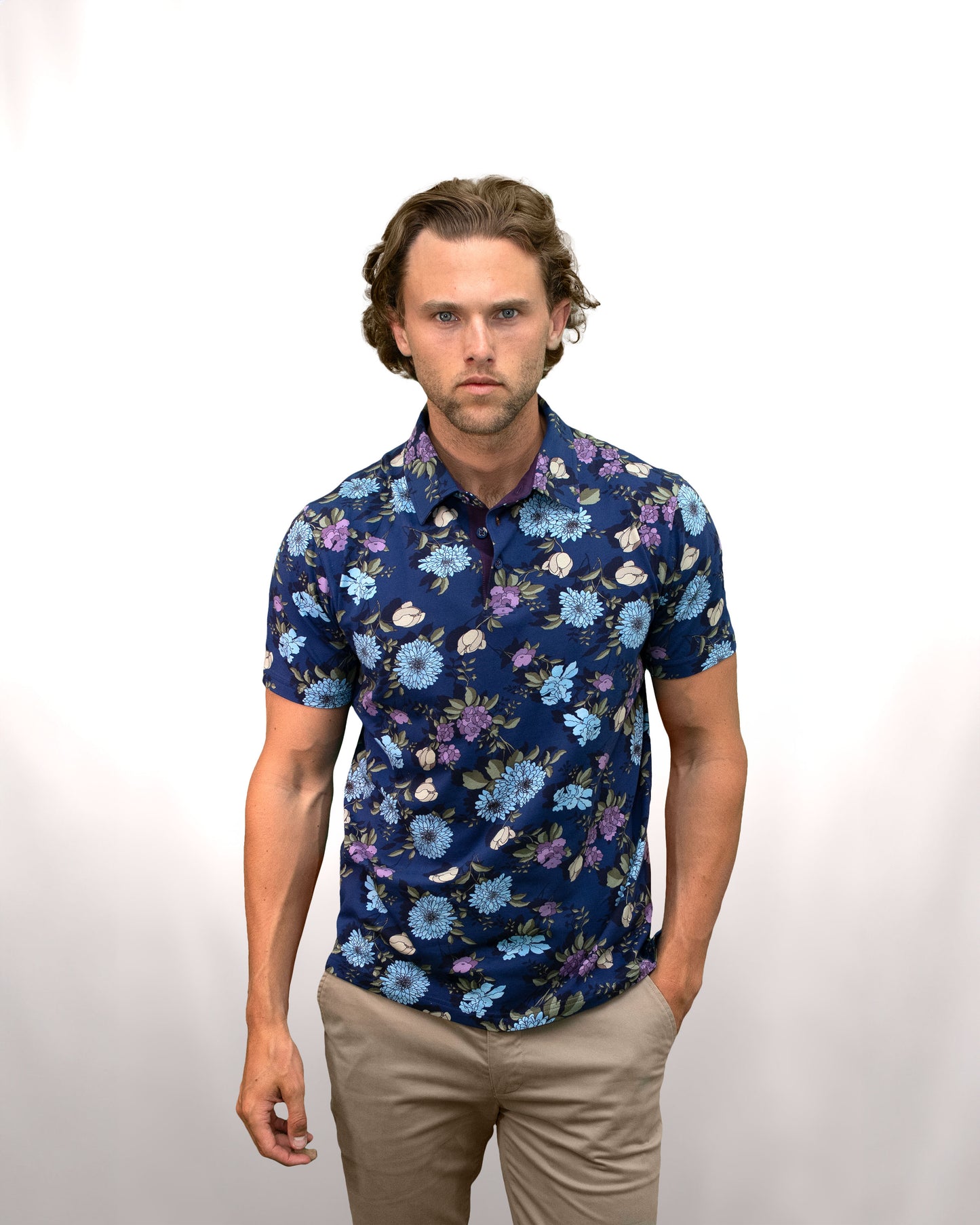 PIETRO AUGUSTUS FLORAL POLO SHIRT - NAVY