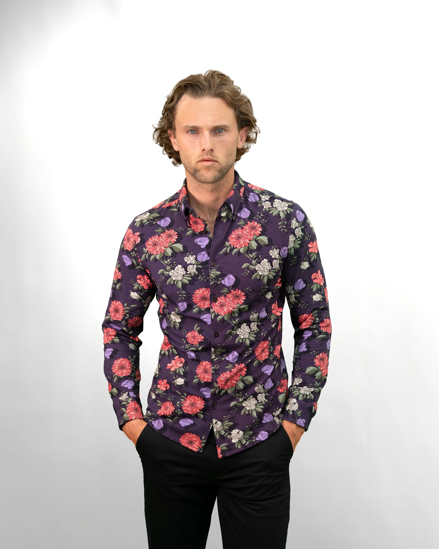 SAWYER AUGUSTUS FLORAL KNIT SHIRT - PLUM