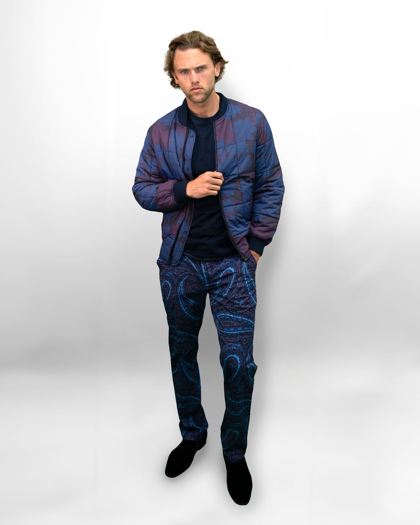 CHARLES CASERTA PAISLEY PANT - NAVY