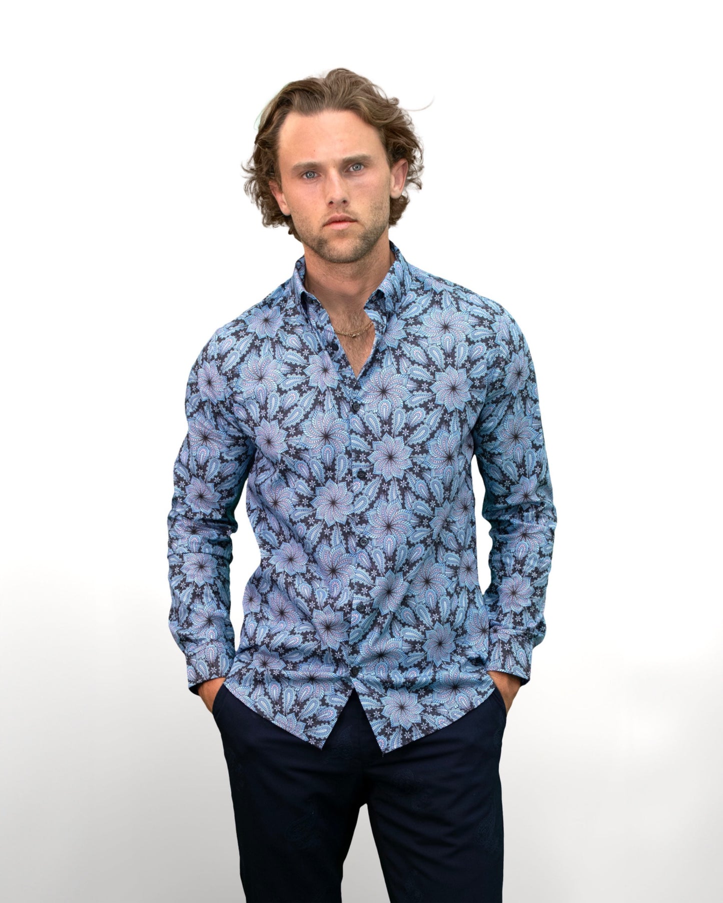 MITCHELL STALLION MEDALLION SHIRT - BLUE