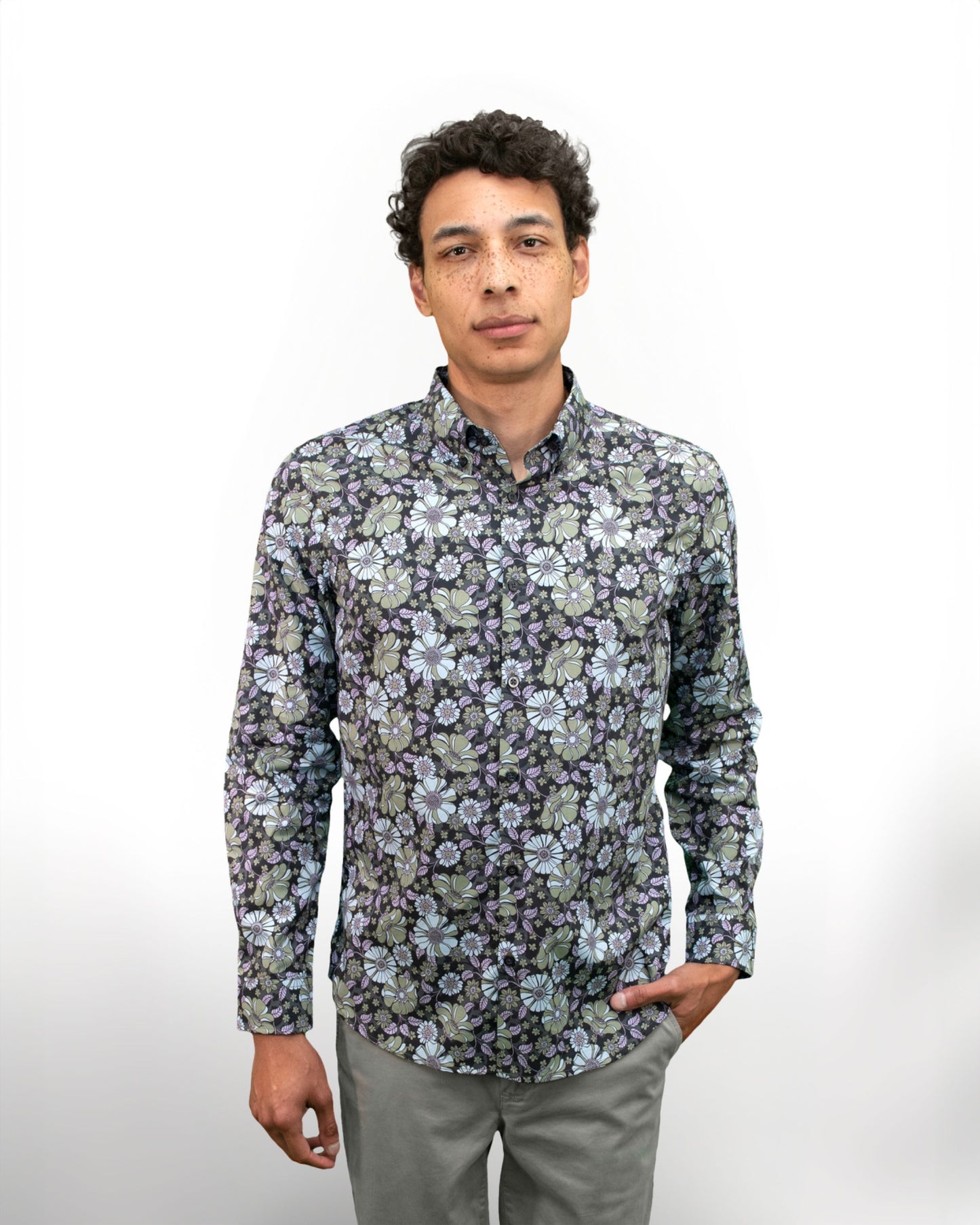 MITCHELL VESUVIO FLORAL SHIRT - CHARCOAL