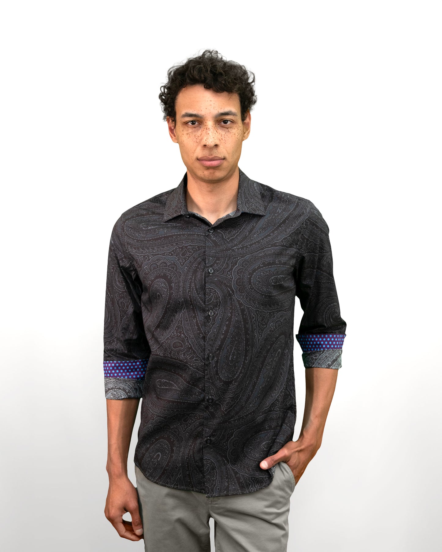 NORMAN CASERTA PAISLEY SHIRT - BLACK