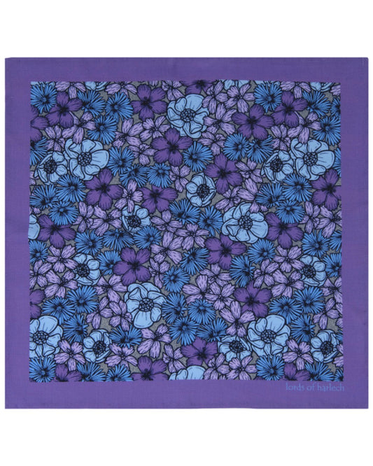 HUDSON DENSE FLORAL MERINO HANDKERCHIEF  POCKET SQUARE - LAVENDER