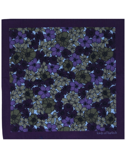 HUDSON DENSE FLORAL MERINO HANDKERCHIEF  POCKET SQUARE - OLIVE