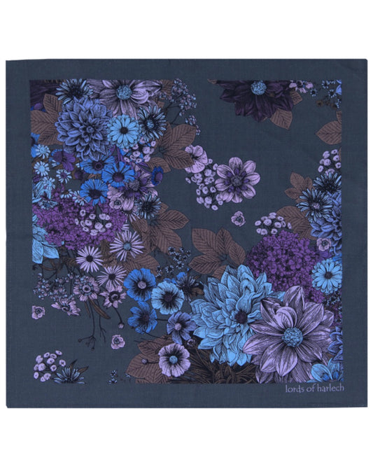 HUDSON MARCO FLORAL MERINO HANDKERCHIEF  POCKET SQUARE - CHARCOAL