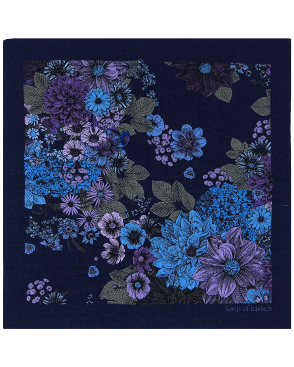 HUDSON MARCO FLORAL MERINO HANDKERCHIEF  POCKET SQUARE - NAVY