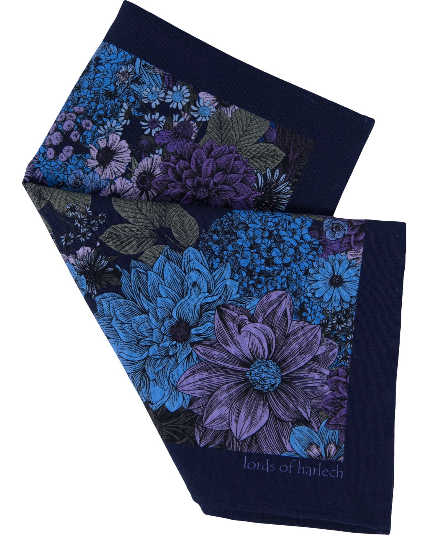 HUDSON MARCO FLORAL MERINO HANDKERCHIEF  POCKET SQUARE - NAVY