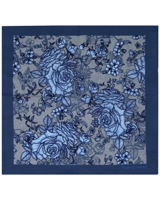 HUDSON ROMA FLORAL MERINO HANDKERCHIEF  POCKET SQUARE - FLANNEL