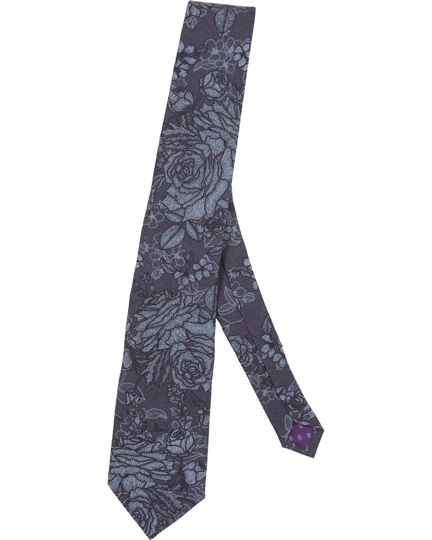 TADDEO ROMA FLORAL MERINO TIE - CHARCOAL