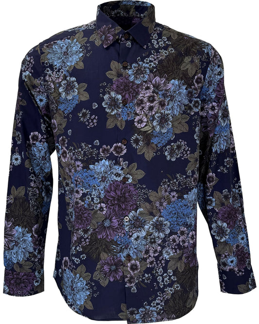 NICOLI MARCO FLORAL COTTON SHIRT - NAVY