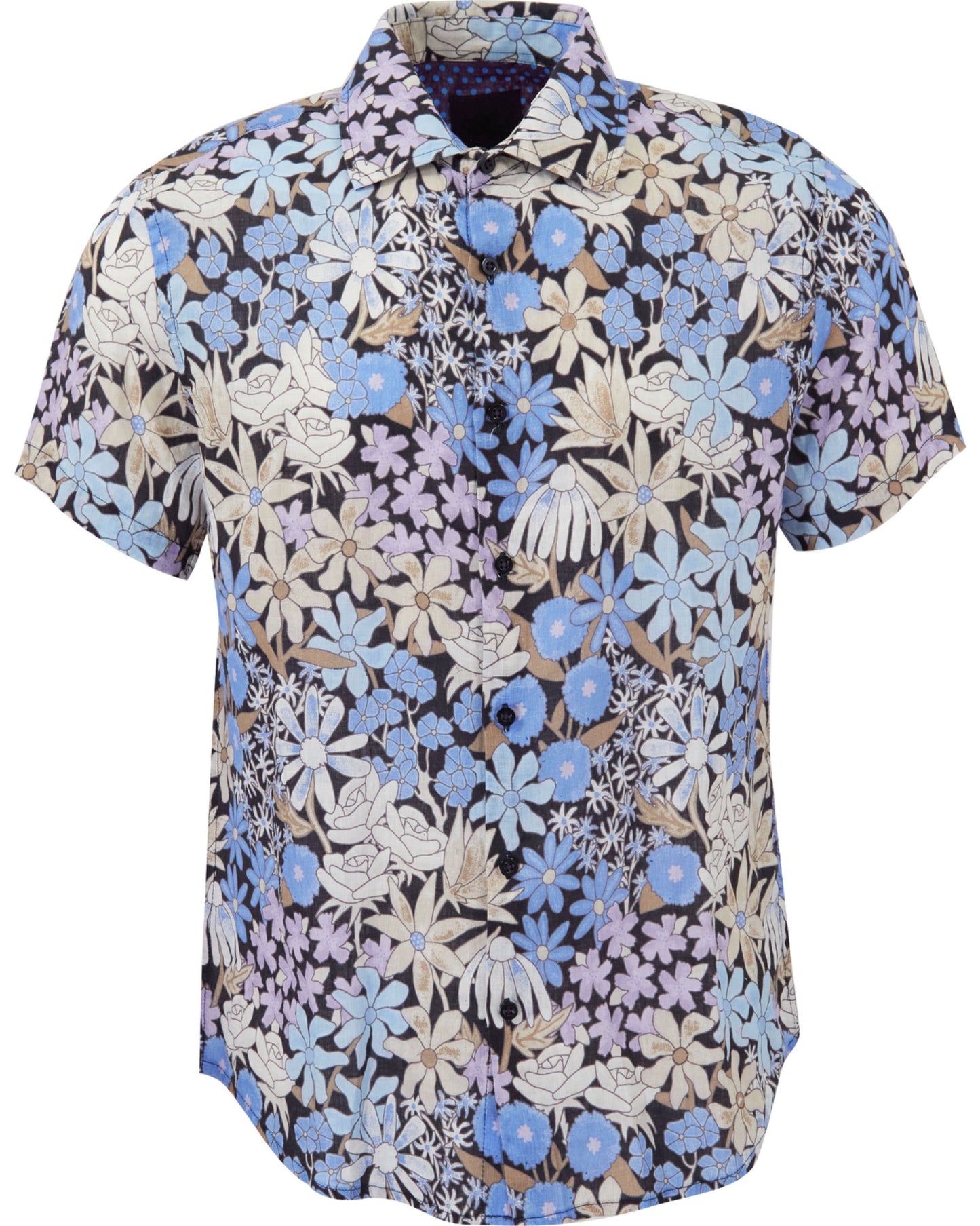 LANDON ROUGH FLORAL LINEN SHIRT - BLACK