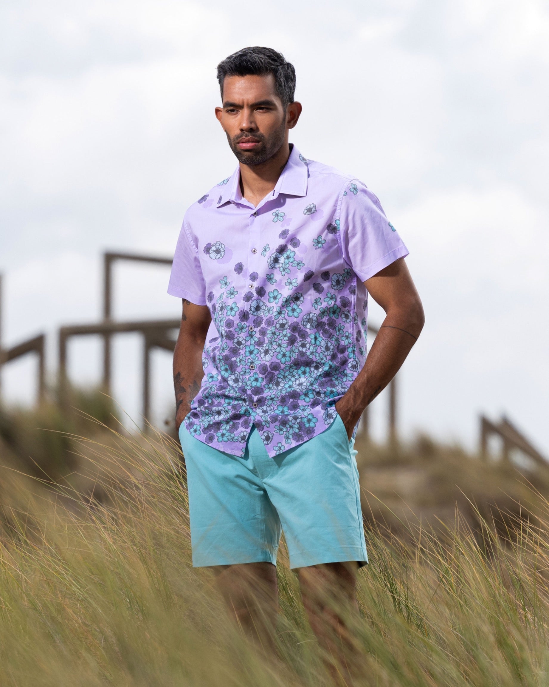 lavender flower shirt GILES FLOWER EXPLOSION SHIRT