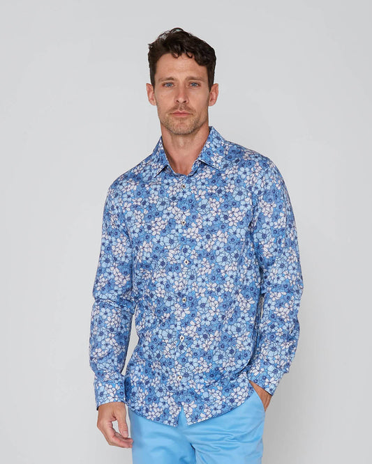NICOLI DENSE FLORAL COTTON SHIRT - BLUE