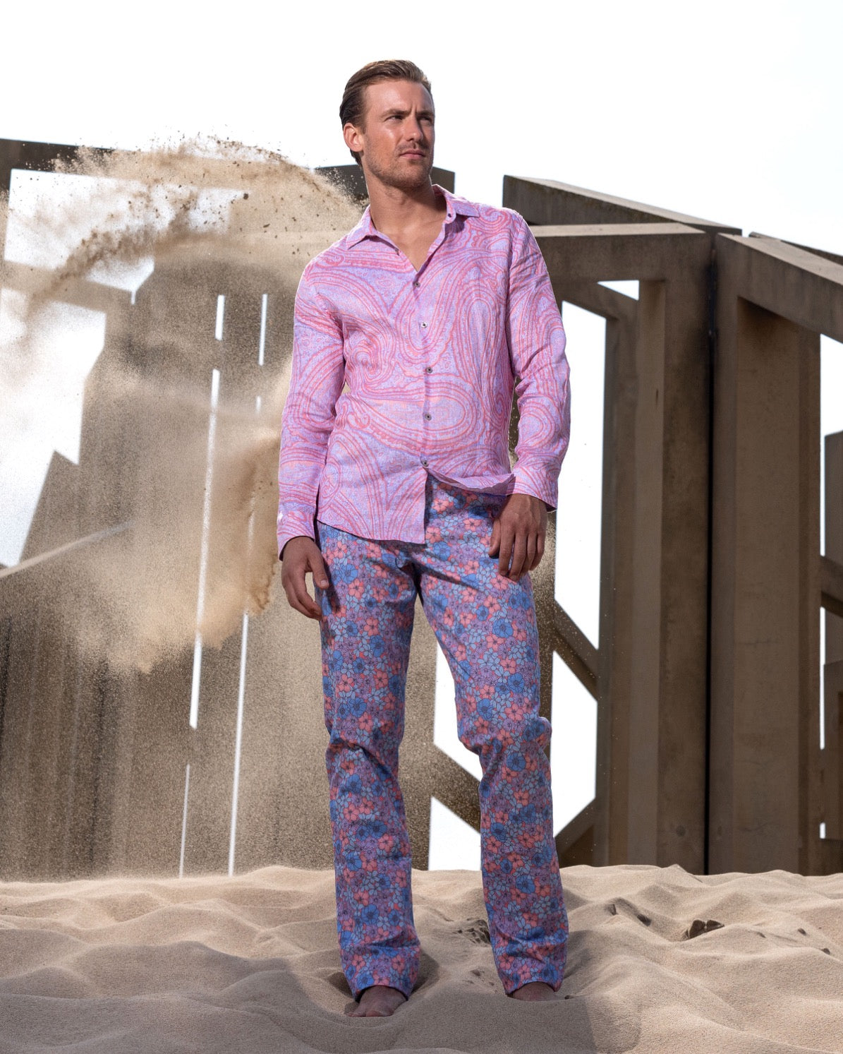 CASPIAN DENSE FLORAL STRETCH COTTON CHINO PANT - PINK
