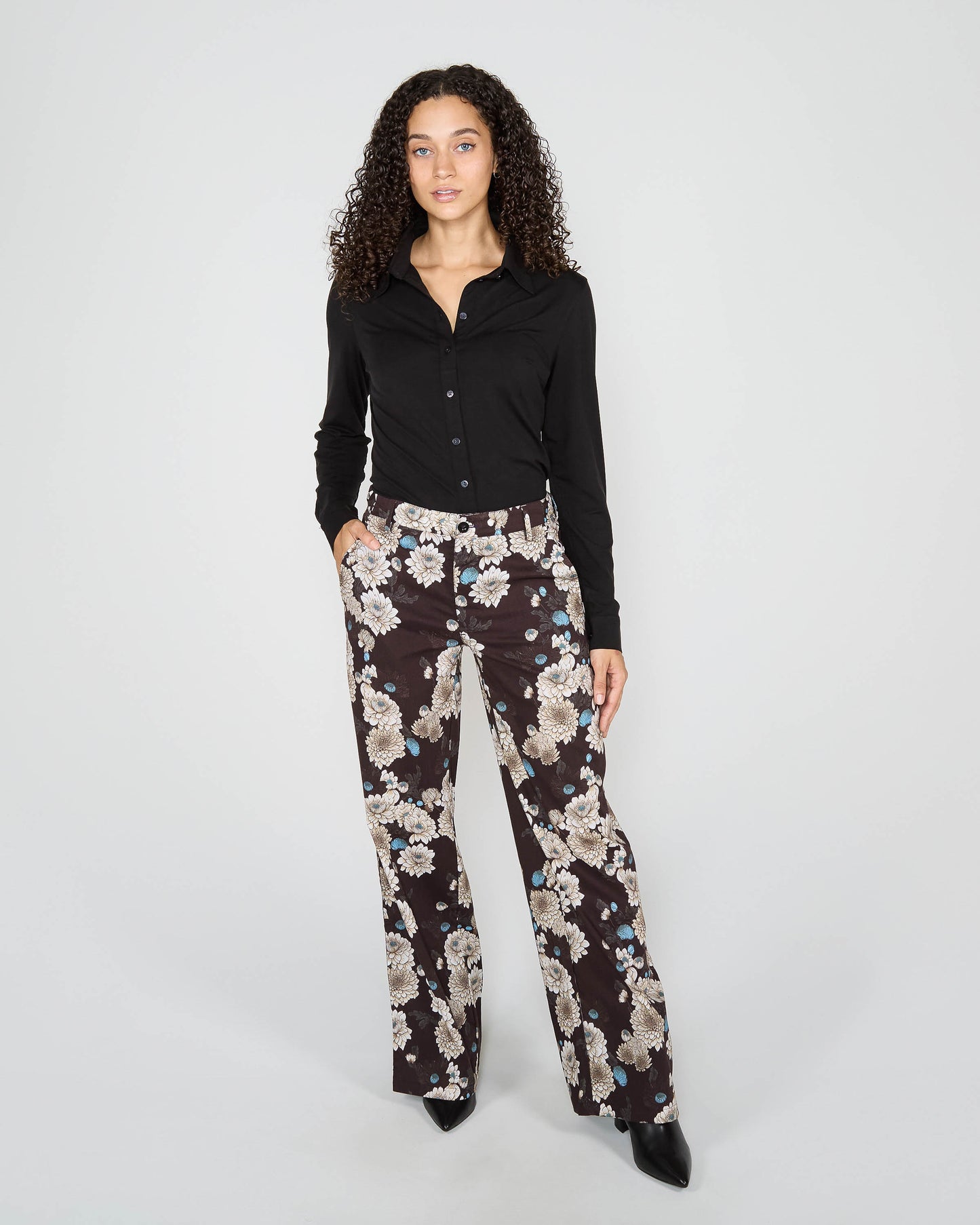 PHILLIS SERIOUS FLORAL TAILORED PANT - BLACK