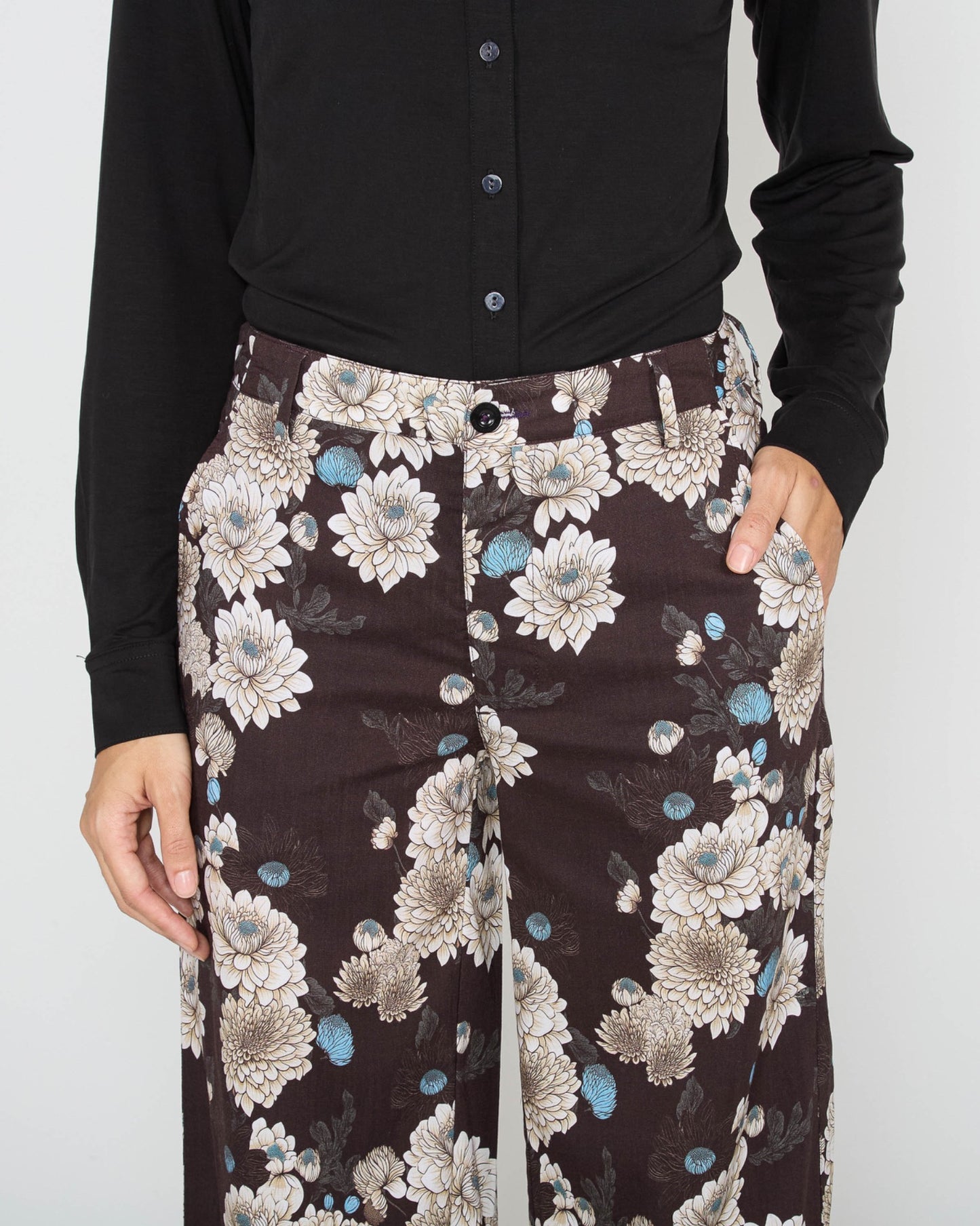 PHILLIS SERIOUS FLORAL TAILORED PANT - BLACK