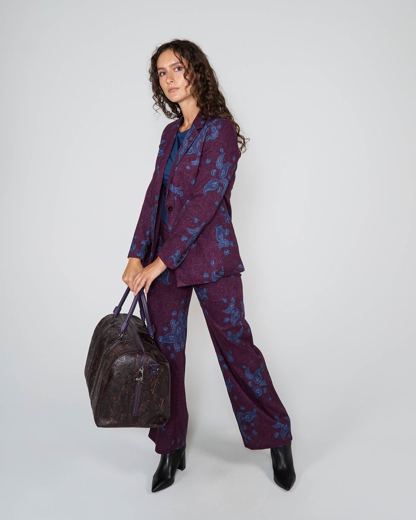 PHILLIS MONTGAT PAISLEY TAILORED PANT - PLUM
