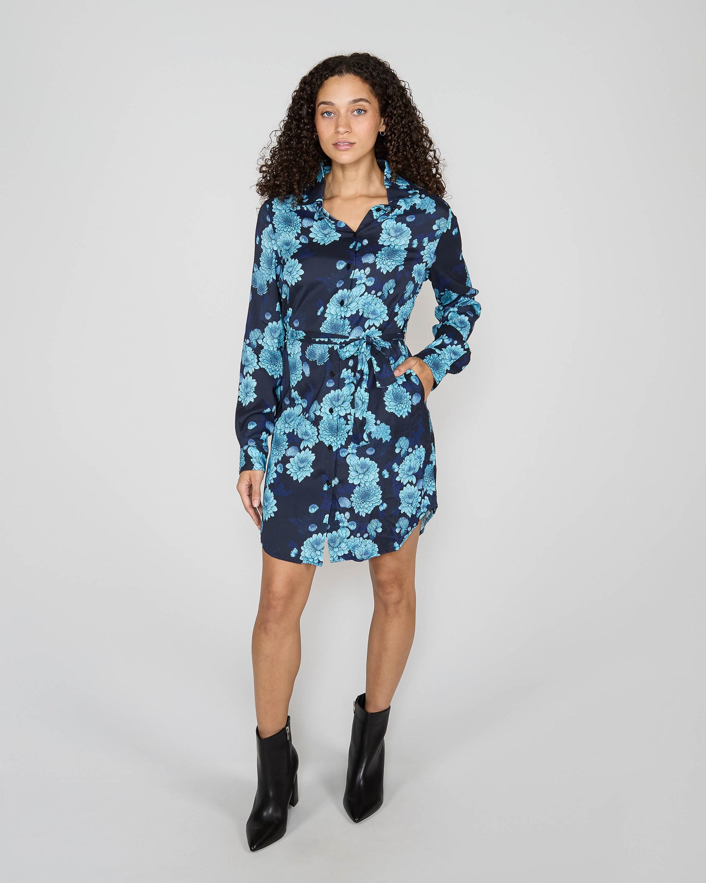 DORETHY SERIOUS FLORAL SHIRT DRESS - NAVY