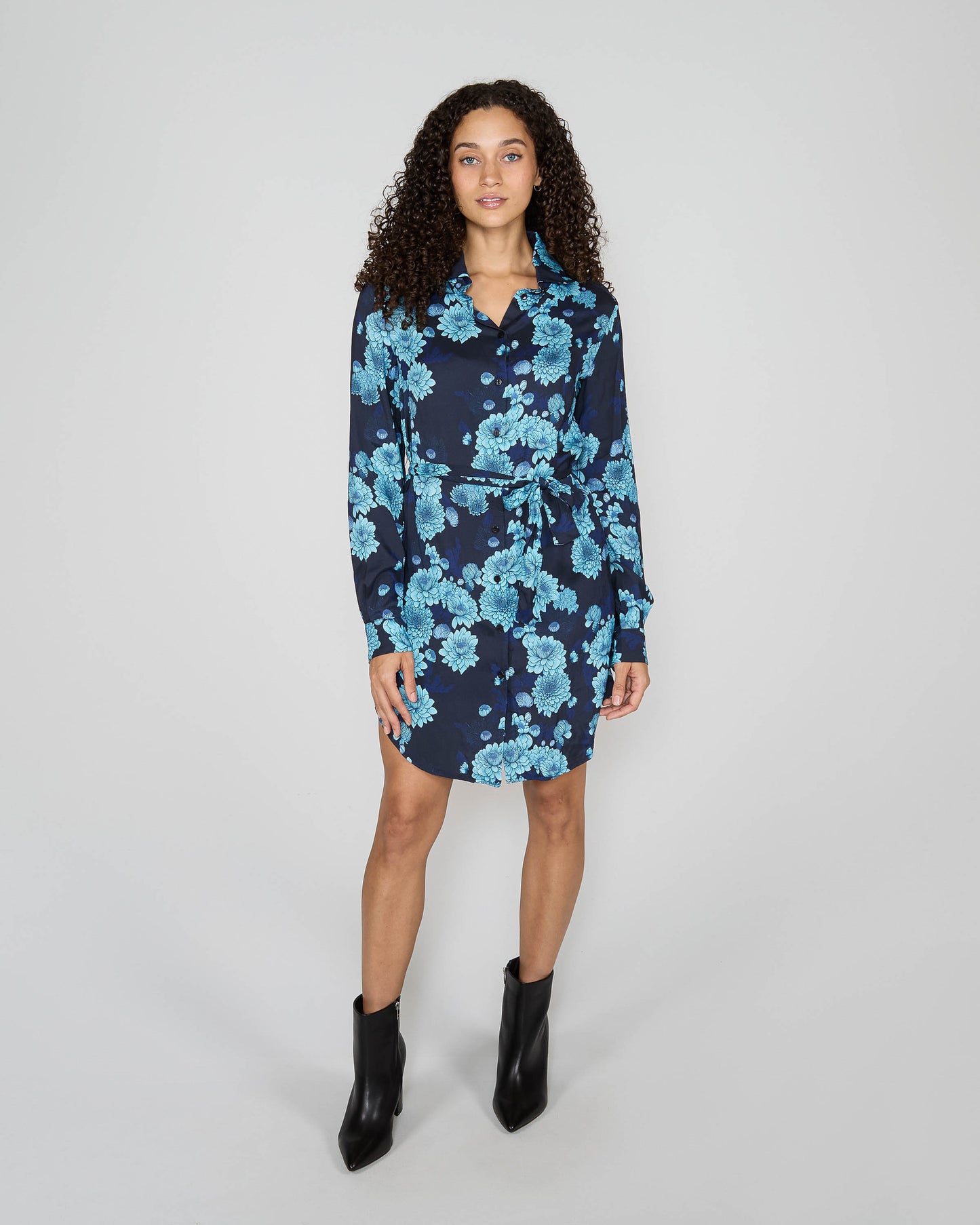DORETHY SERIOUS FLORAL SHIRT DRESS - NAVY