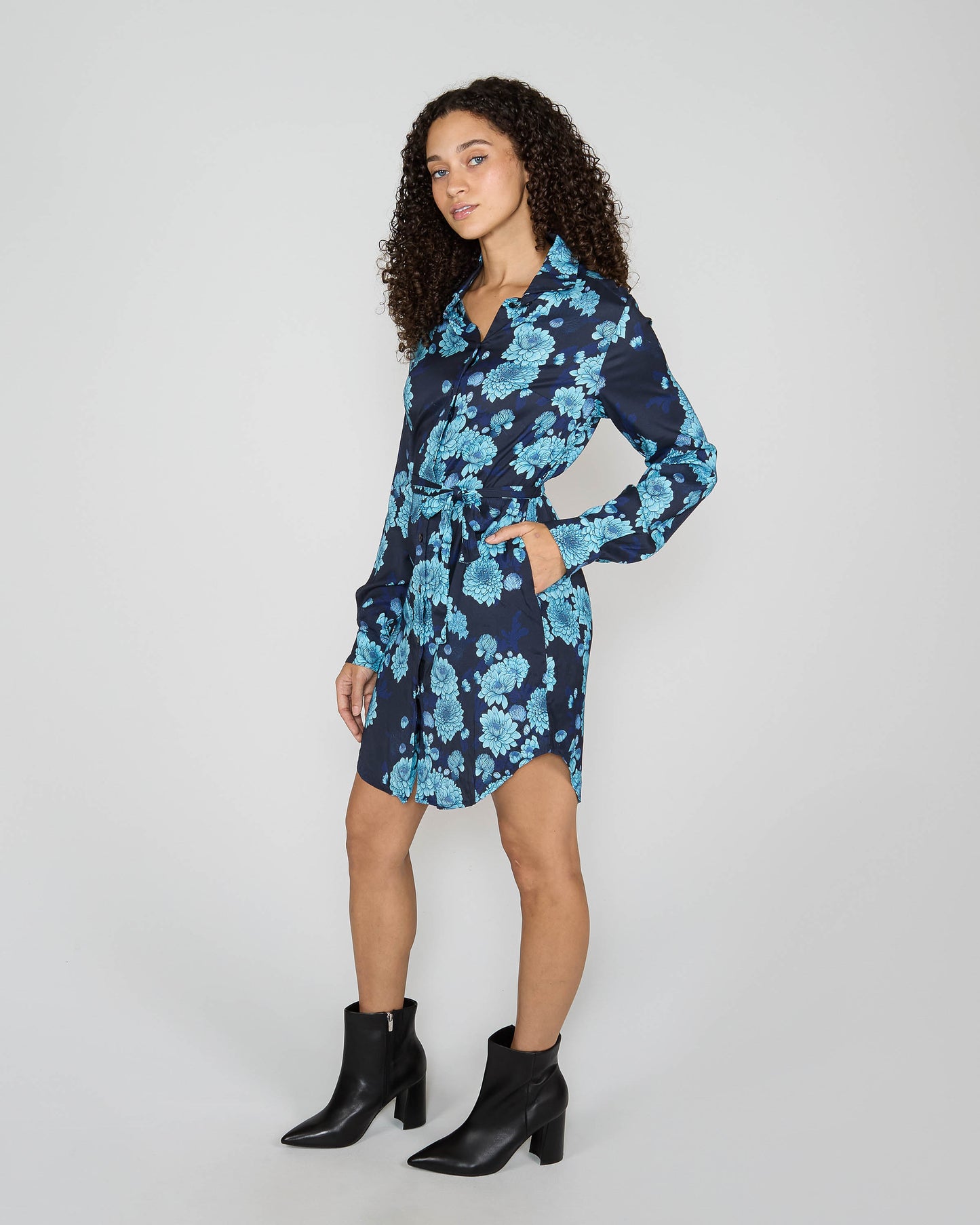 DORETHY SERIOUS FLORAL SHIRT DRESS - NAVY
