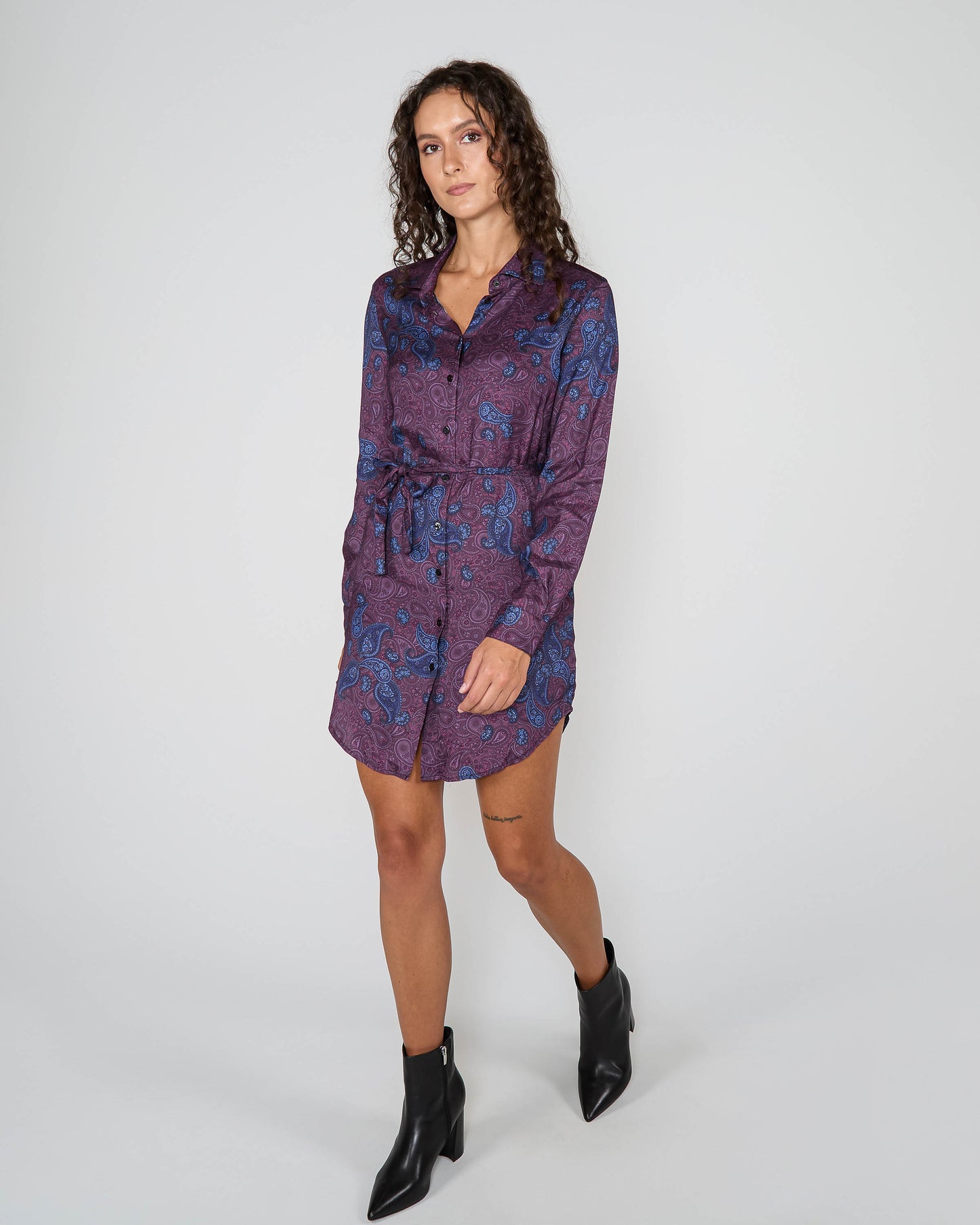 DORETHY MONTGAT PAISLEY SHIRT DRESS - PLUM