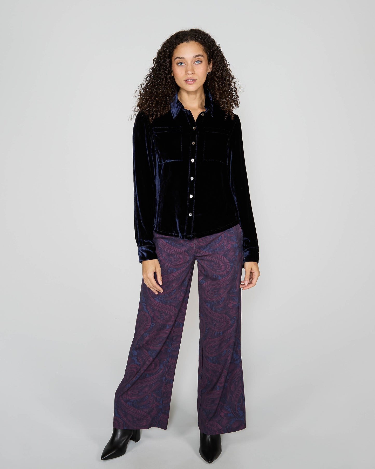 SYLVIA VELVET SHIRT - NAVY
