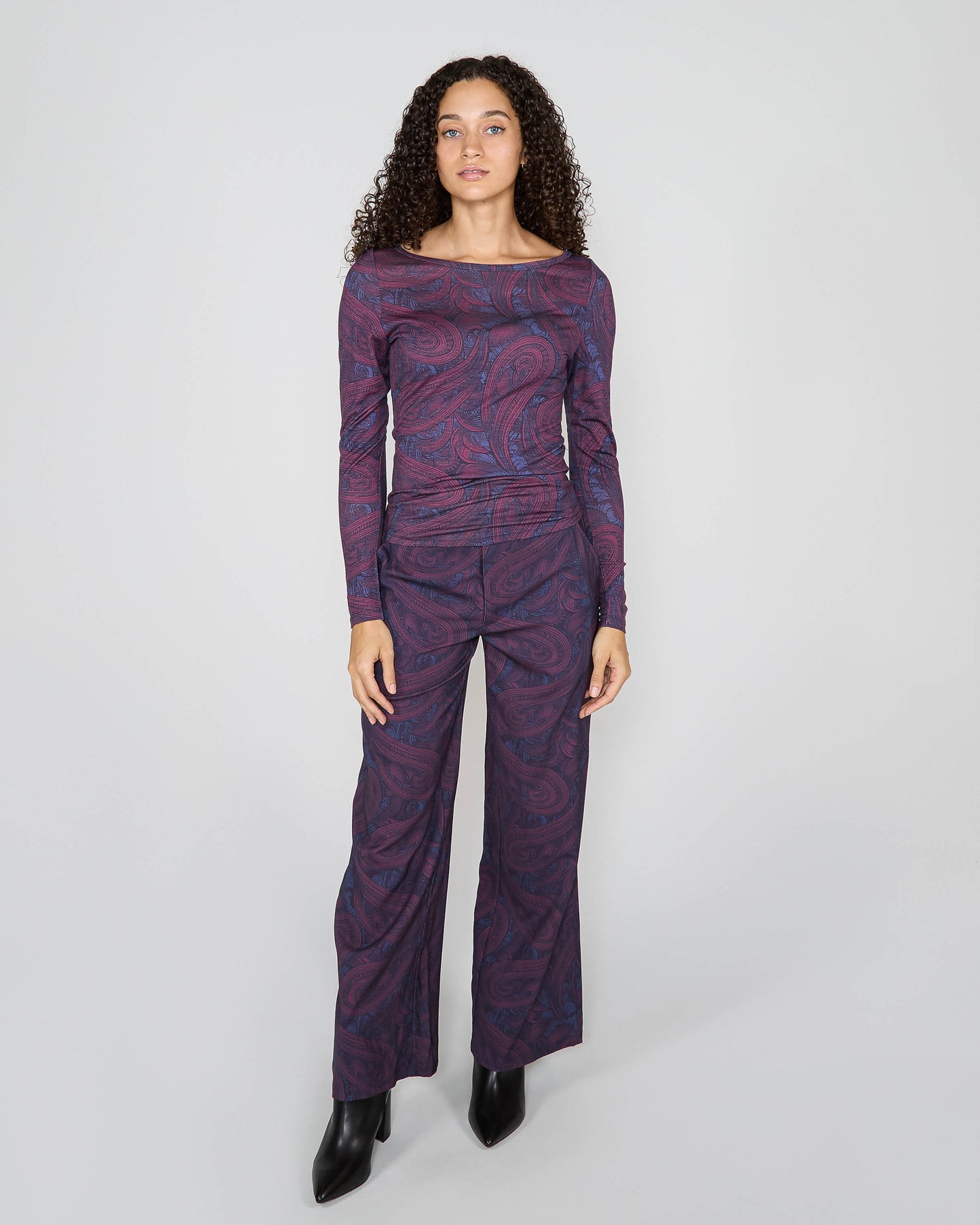 CARLY MERINO LONG SLEEVE CREWNECK SHIRT - BADALONA PLUM